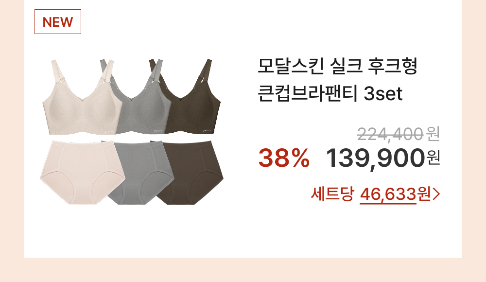 모달스킨 실크 후크형 큰컵브라팬티 3set