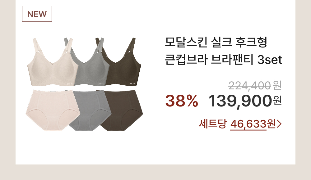 모달스킨 실크 후크형 큰컵브라 브라팬티 3set